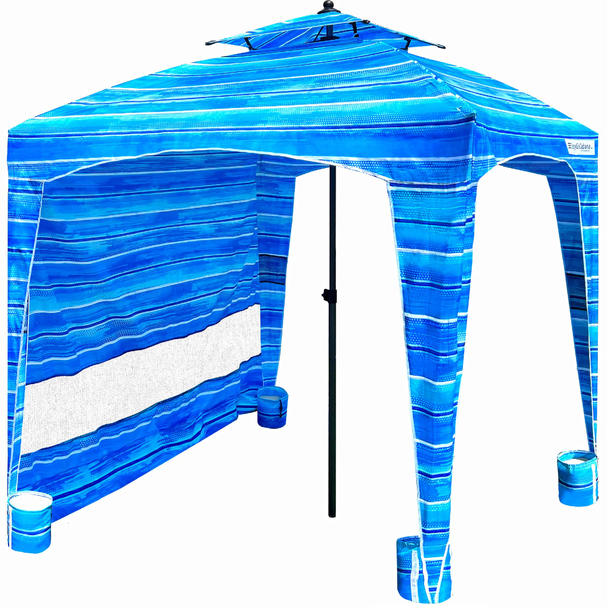 Easy Go Cabana Beach Blue front view providing ample shade at the beach
