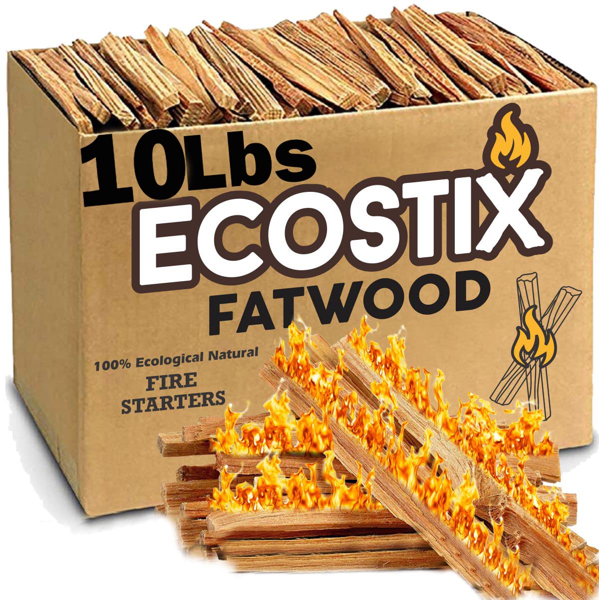 EasyGo Eco-Stix fatwood fire starter bundle, 10 lb, ready for quick ignition.