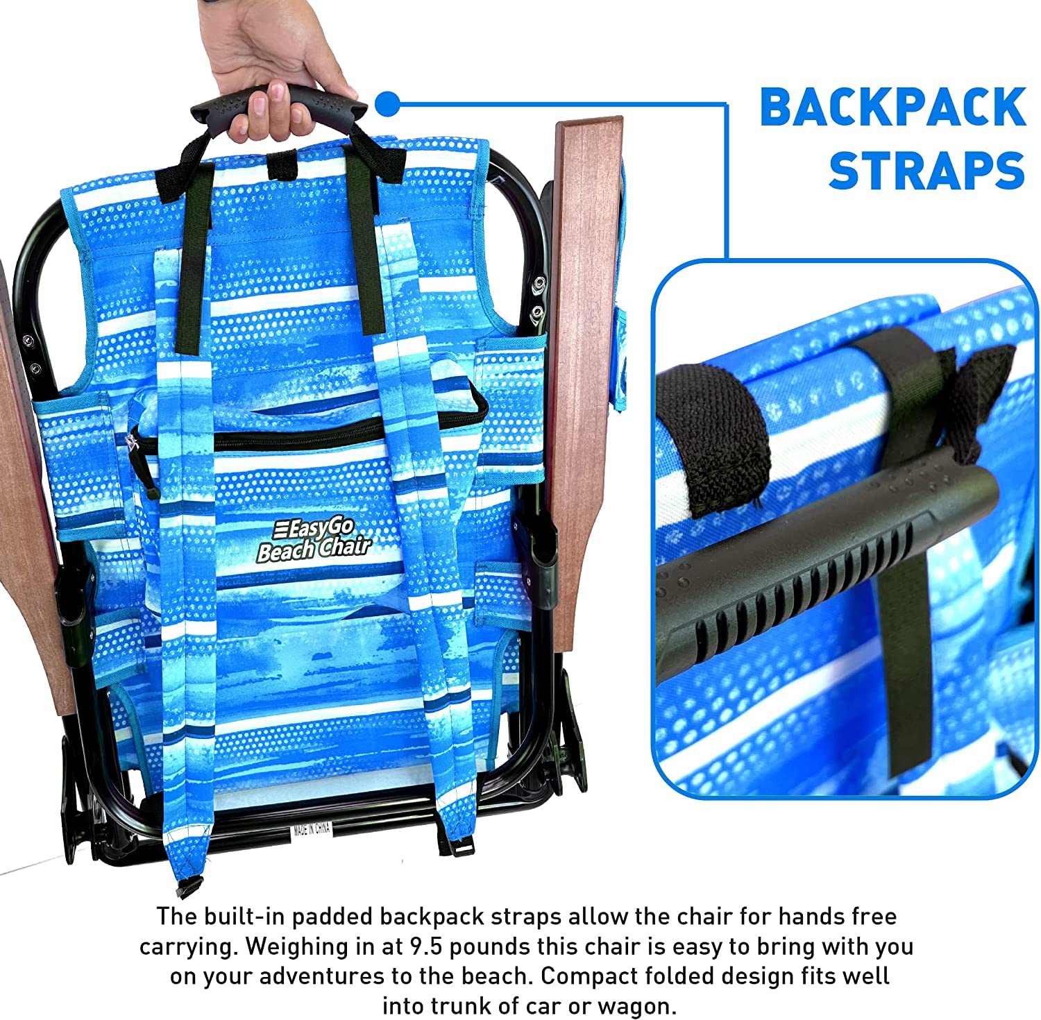 EasyGo Product Beach Chair back pocket keeps essentials within reach.