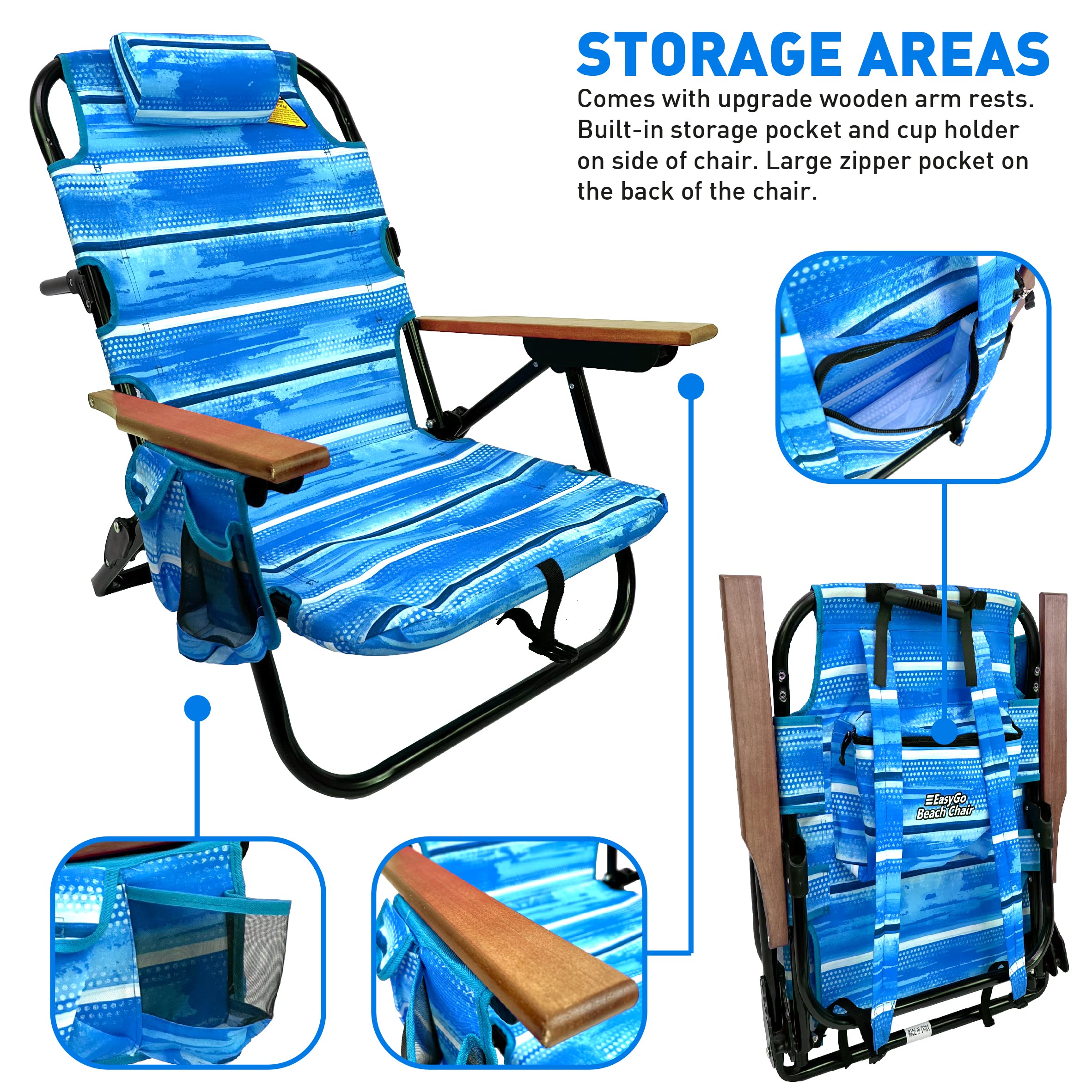 EasyGo Product blue backpack straps chair allows hands free outdoor seating