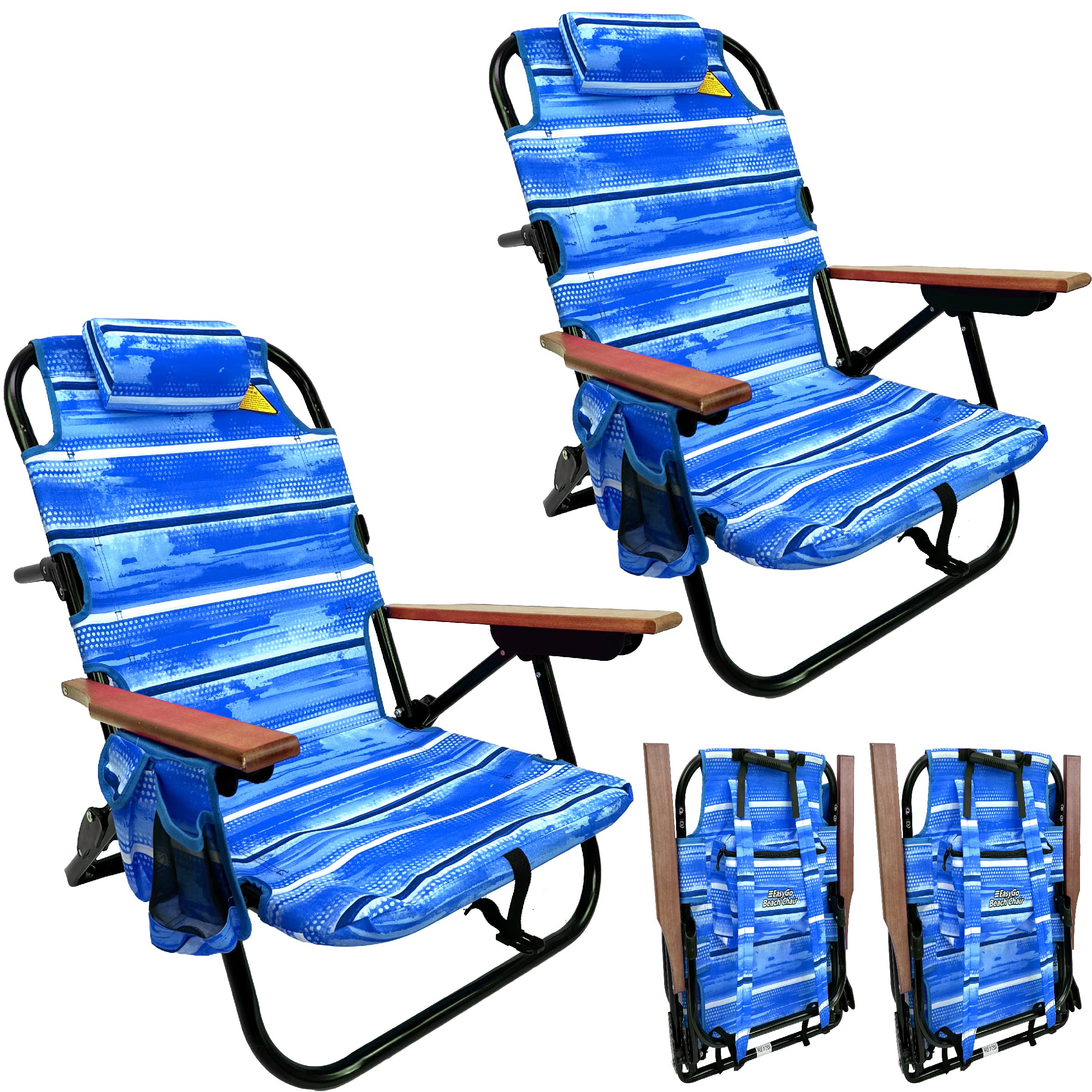 EasyGo Product backpack beach chair blue open shows lounge ready design for seaside relaxation