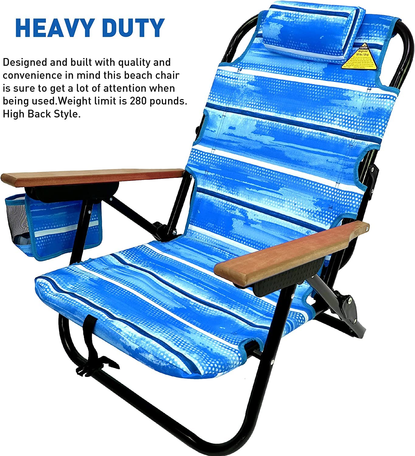 EasyGo Product Beach Chair side cup holder for easy beverage access.