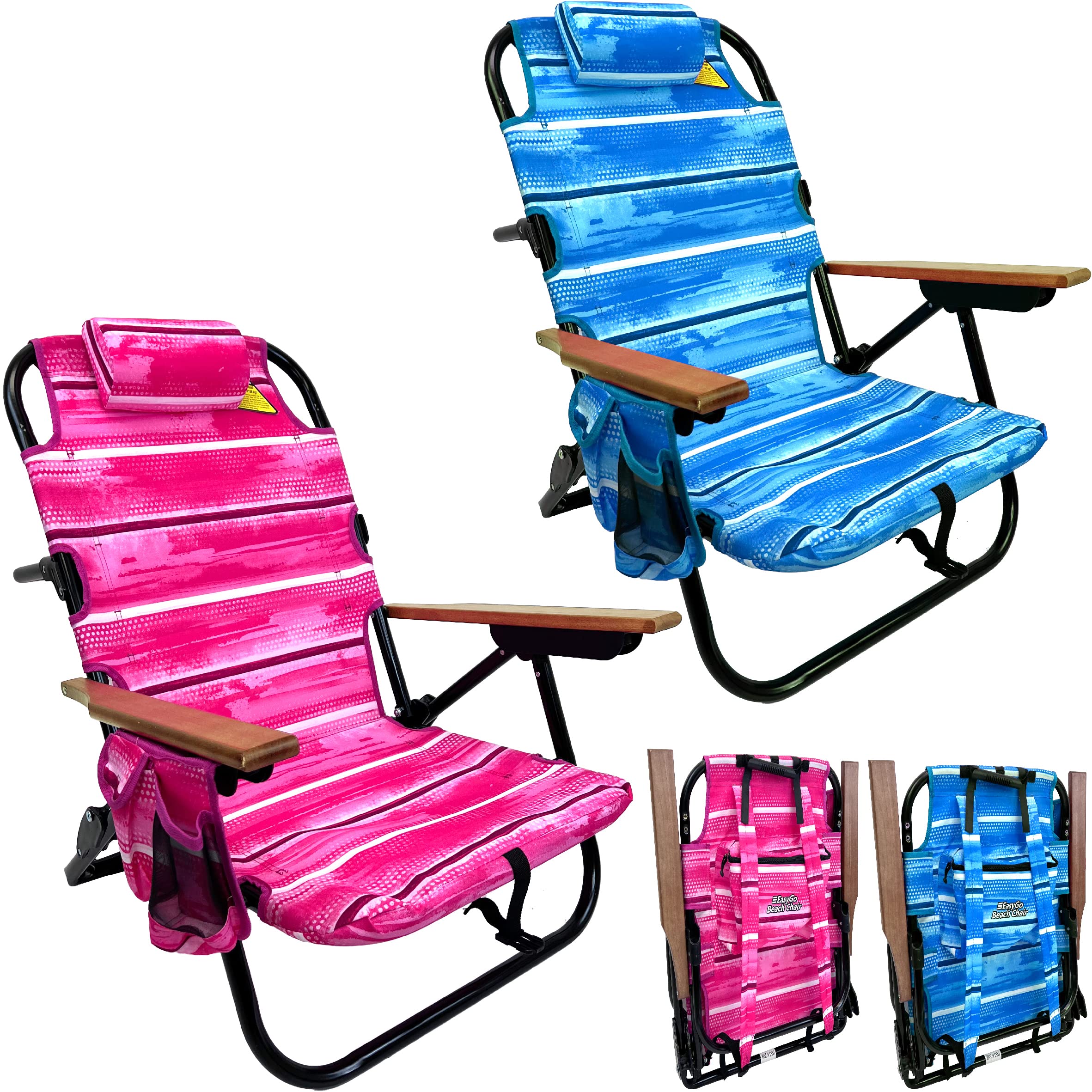 EasyGo Product backpack beach chair front view offers compact, portable seating.