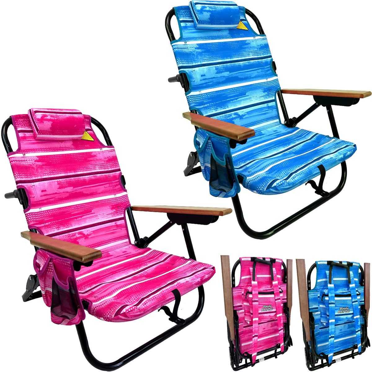 EasyGo Product backpack beach chair front view offers compact, portable seating.