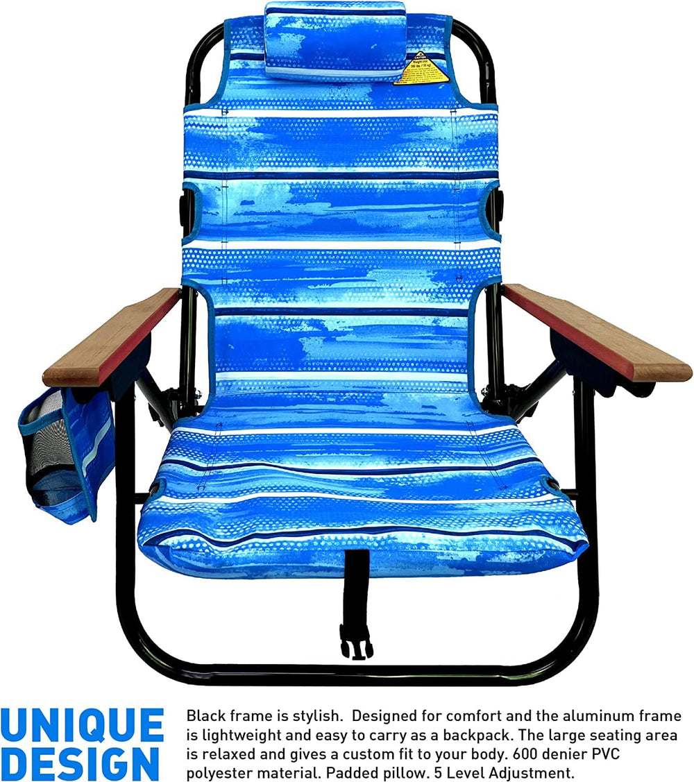 EasyGo Product Beach Chair featuring upgrade wooden arm rests for comfort.