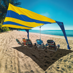 EASYGO Shark Fin Shade sand bags providing wind stability on windy shores