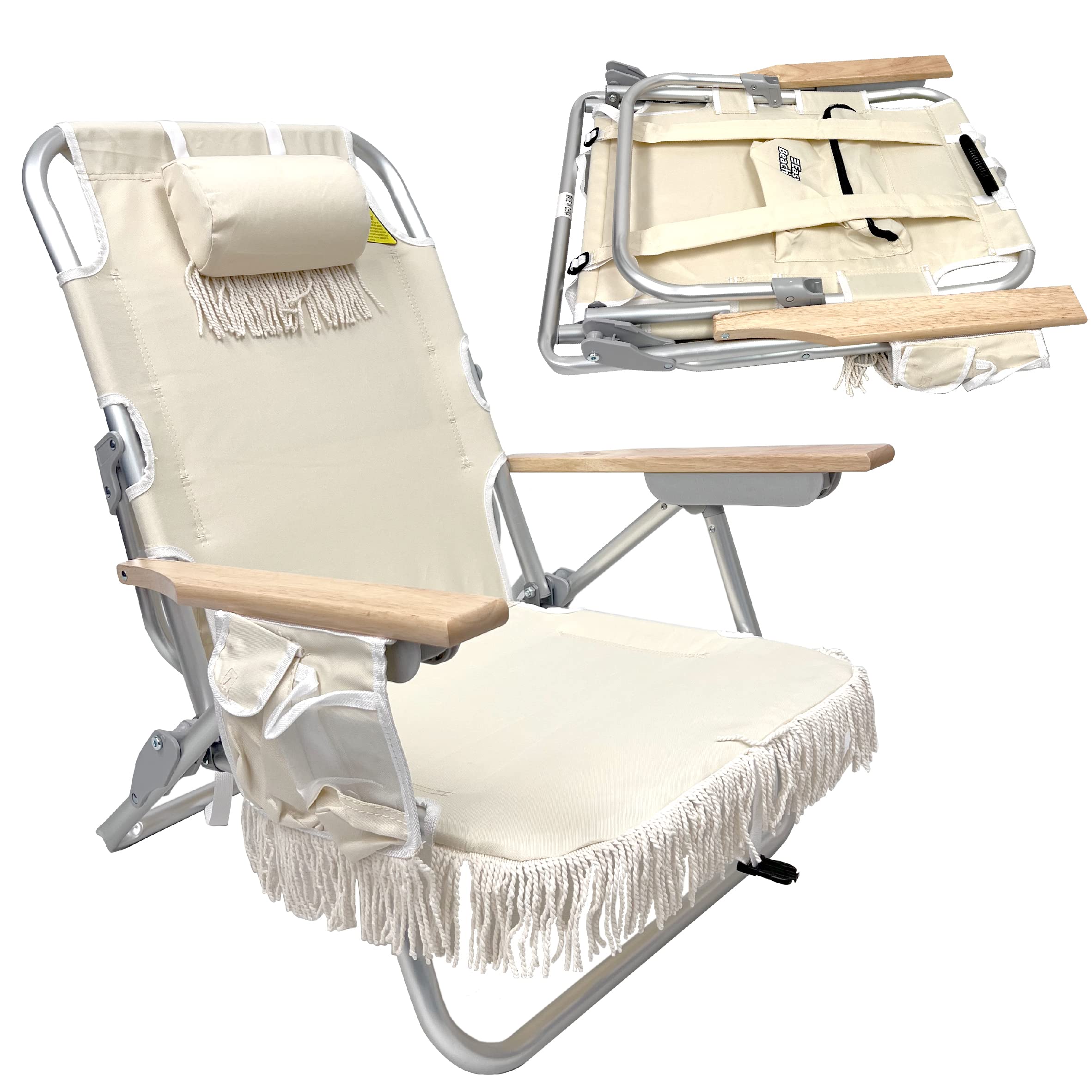 EasyGo Tassel Beach Chair with backpack straps for easy hands-free transport