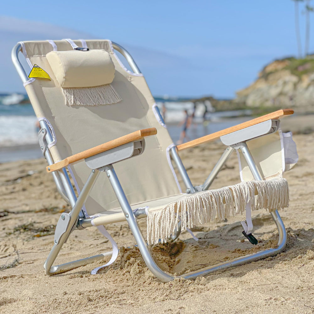 Padded backpack straps on EasyGo Tassel chair enable hands-free carry