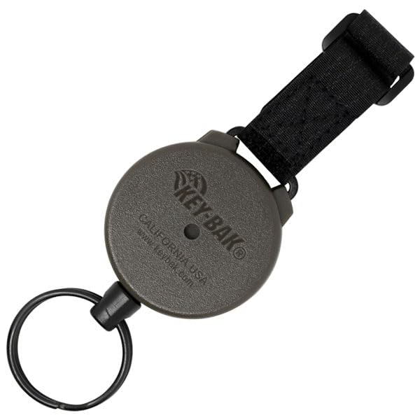In-use view of EasyKeys Key-Bak SECURIT MOLLE attached to belt clip for hands-free access