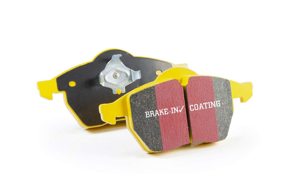 EBC Yellowstuff 4000 front brake pad on BMW showing high-friction surface for decisive stopping