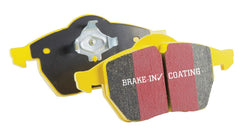 EBC Yellowstuff rear brake pad view emphasizing fade resistance and control.