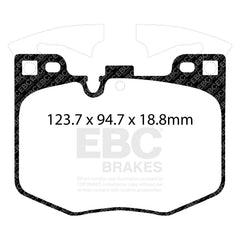 EBC Yellowstuff brake pad side profile emphasizing medium hardness and cold-performance.