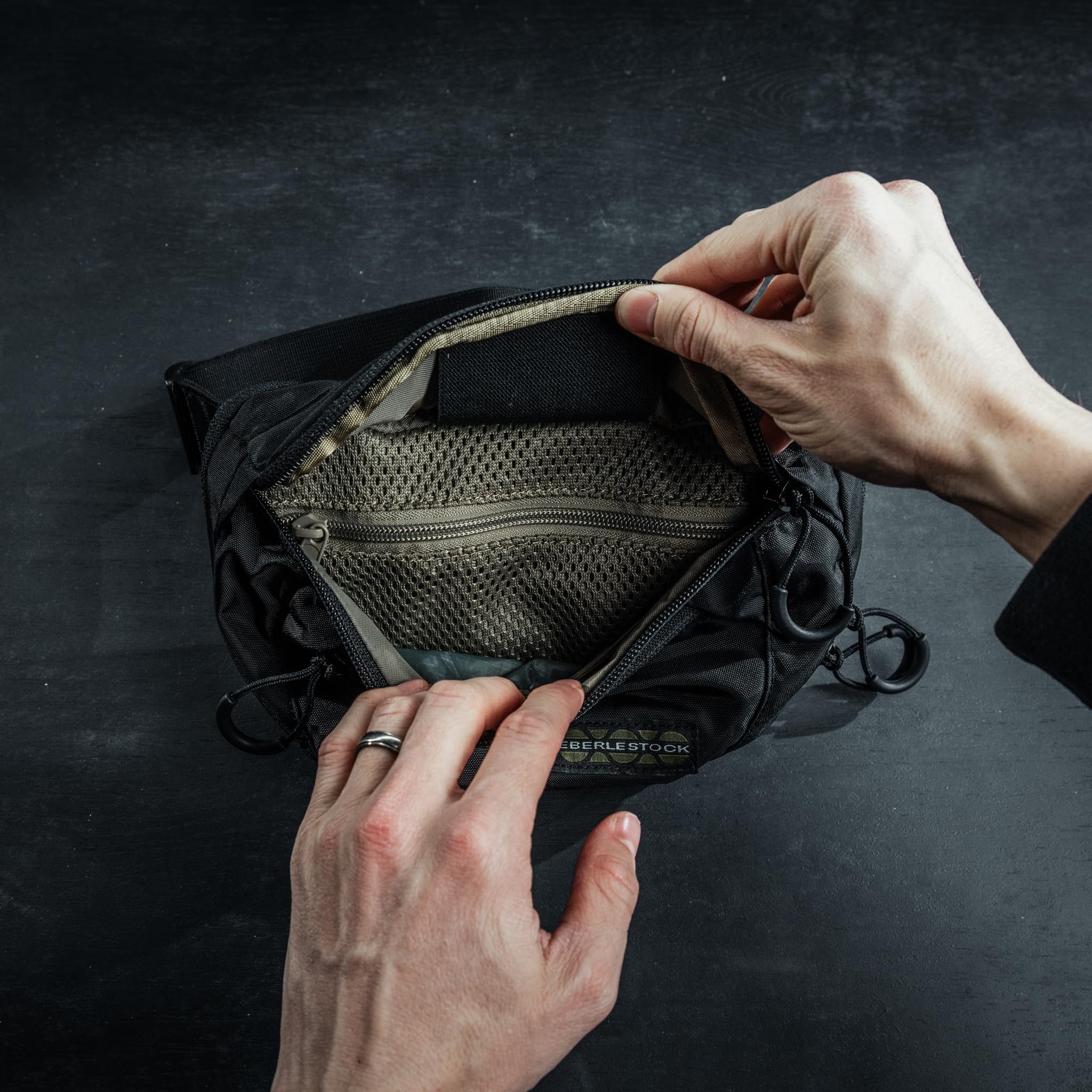Eberlestock Bando Bag front essentials pocket keeps keys and cords handy.