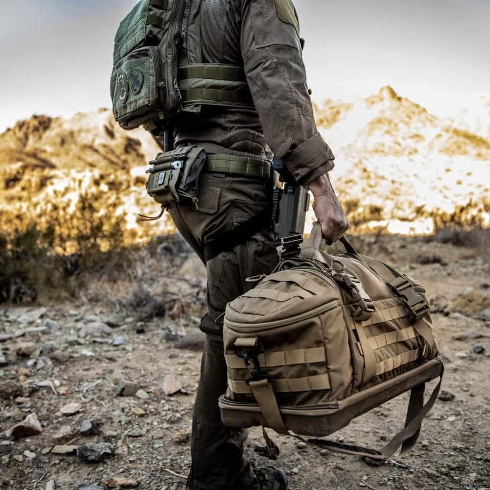 The Eberlestock Bang-Bang Range Bag basement-compartment stores handguns or tools securely.