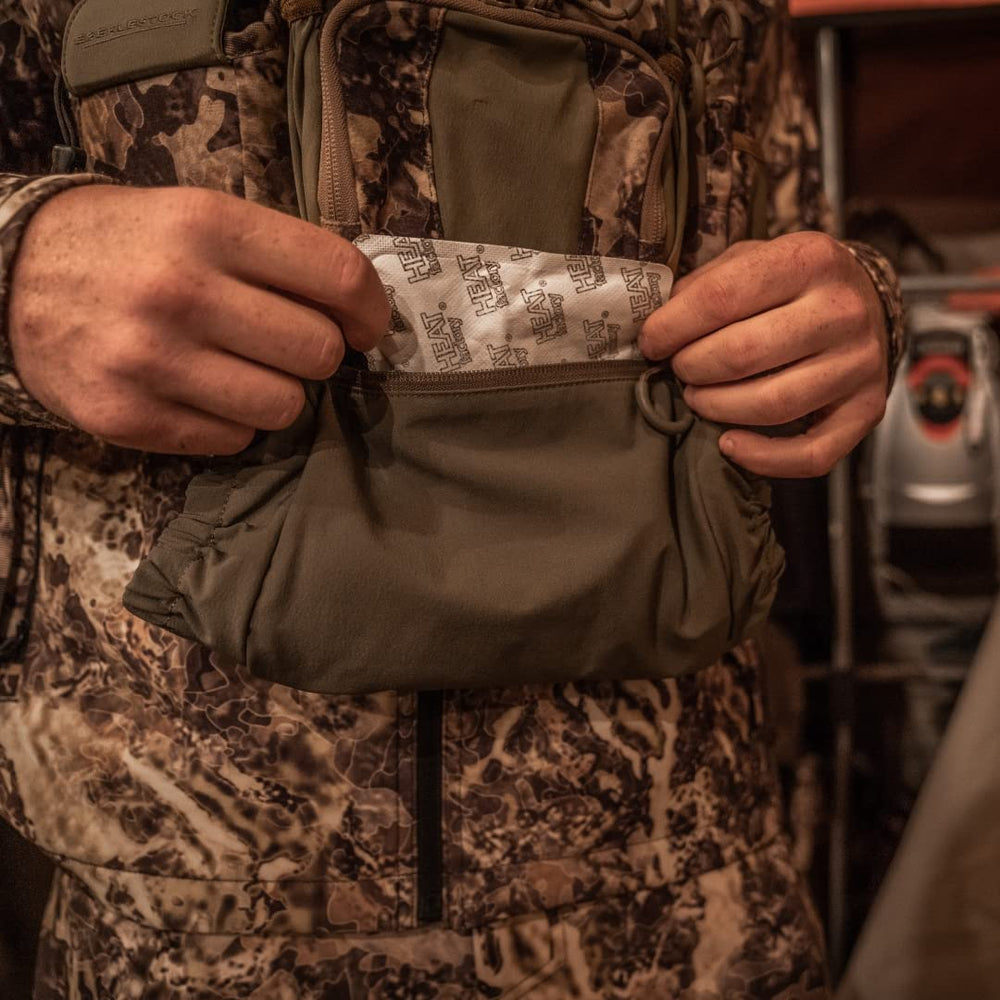 Gray shell detail and pouch close-up for rugged outdoor use
