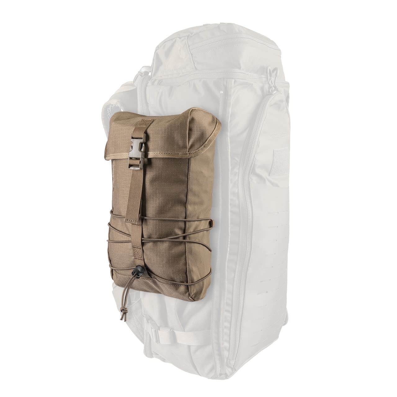 Close-up of Eberlestock Sustainment Pouch showing the shock cord keeper securing small items