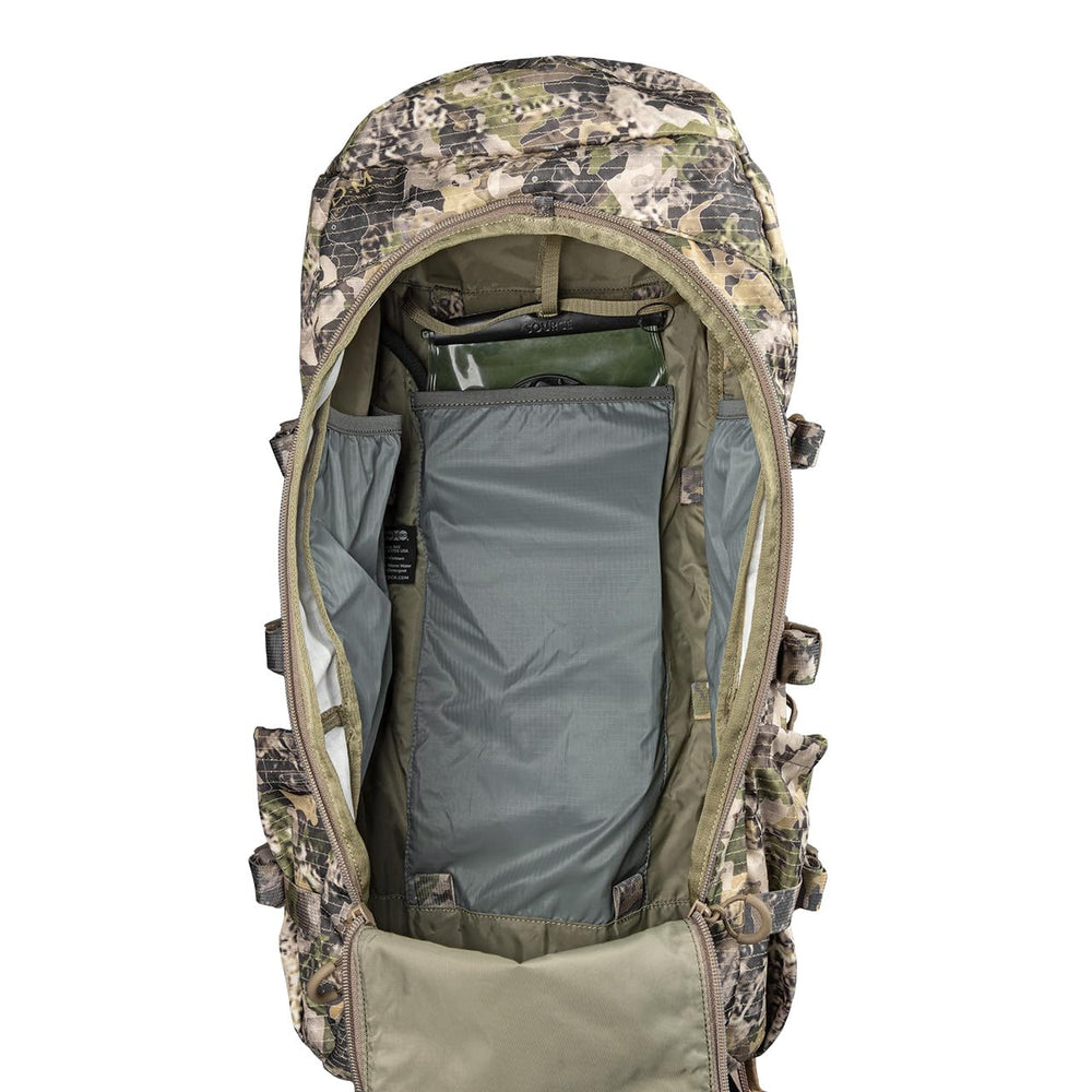 Eberlestock Vapor 2500 side view shows stretch pockets for bottles and quick access