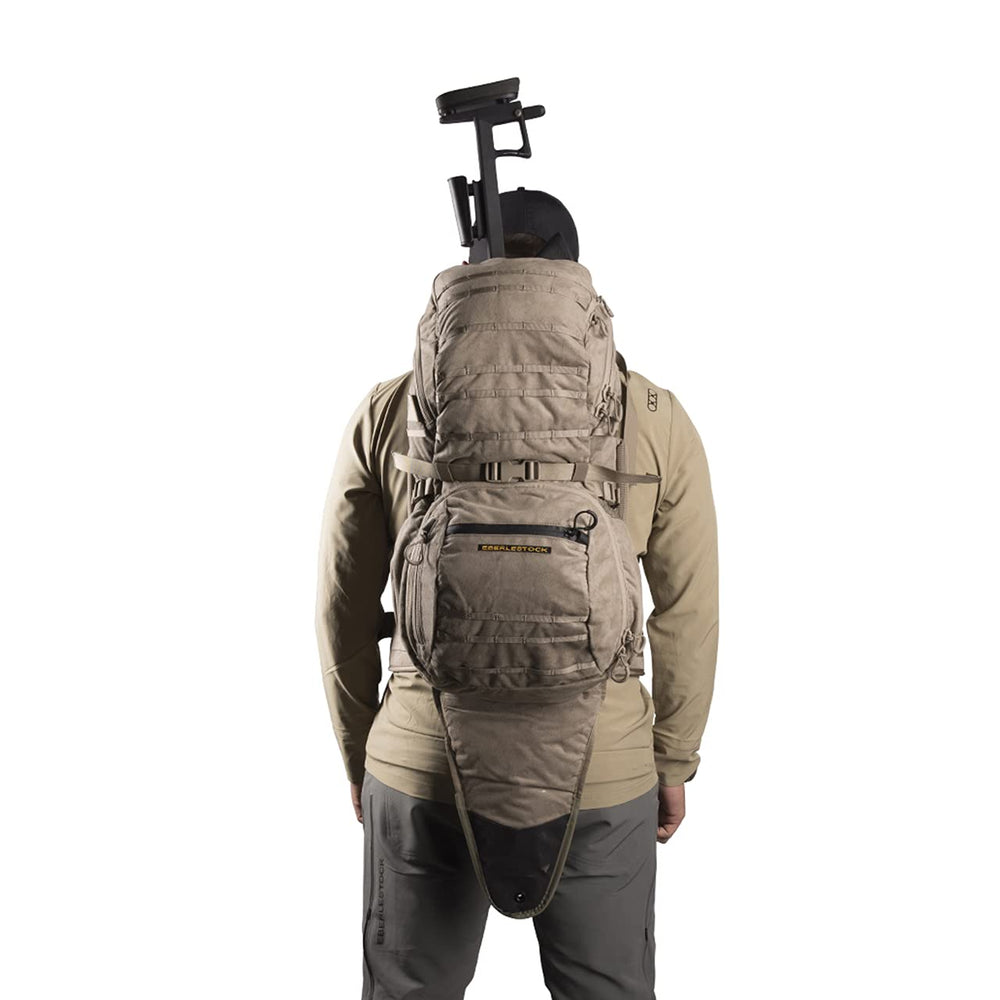 Eberlestock X1 Euro II Loden centerline backscabbard keeps rifles secure during hunts