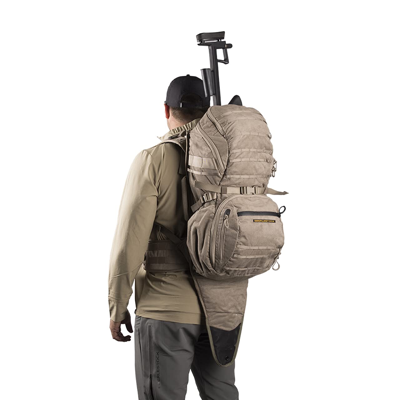 Eberlestock X1 Euro II Loden fold-down shelf enables flexible packing layouts