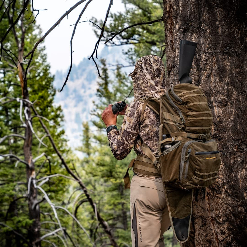 Eberlestock X1 Euro II Loden microsuede fabric keeps gear dry in damp conditions