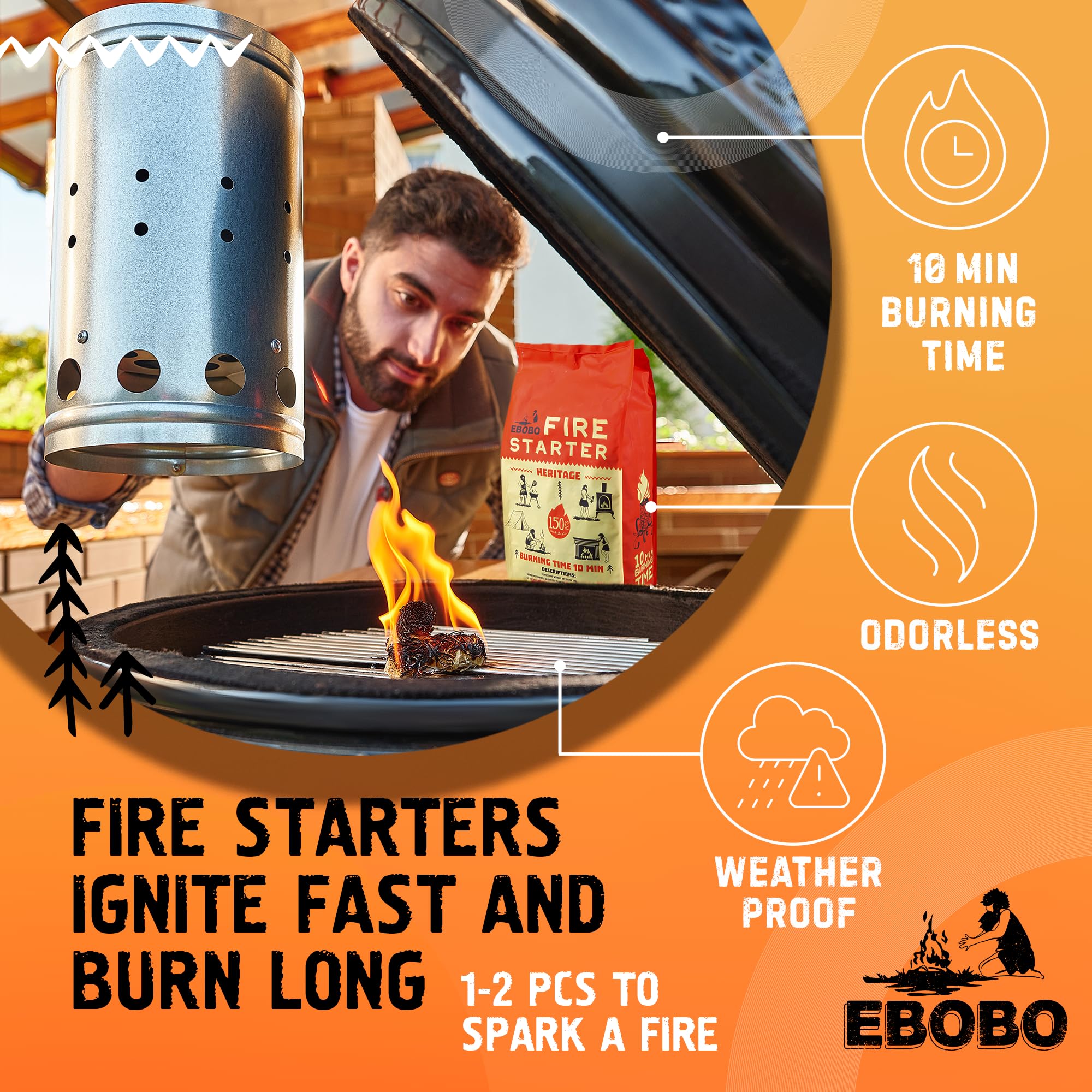 EBOBO wood-wool roll lighting action demonstrates fast ignition.