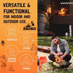EBOBO fireplace ignition with wood stove use, clean burning.