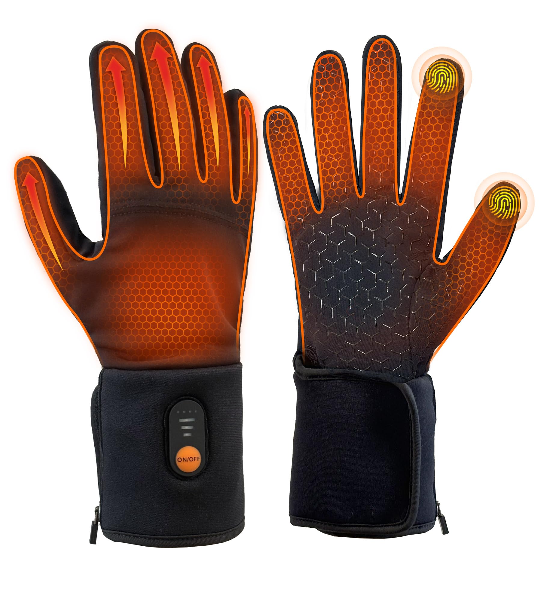 EBOSSOM heated glove liner worn outdoors for warm, flexible hands during activity.