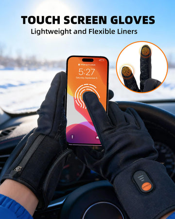 EBOSSOM heated glove liners battery compartment and charging, highlighting rechargeable energy for extended warmth.