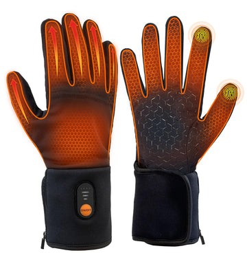 EBOSSOM heated glove liners, side-angle view, highlight flexible comfort for cycling in cold conditions.