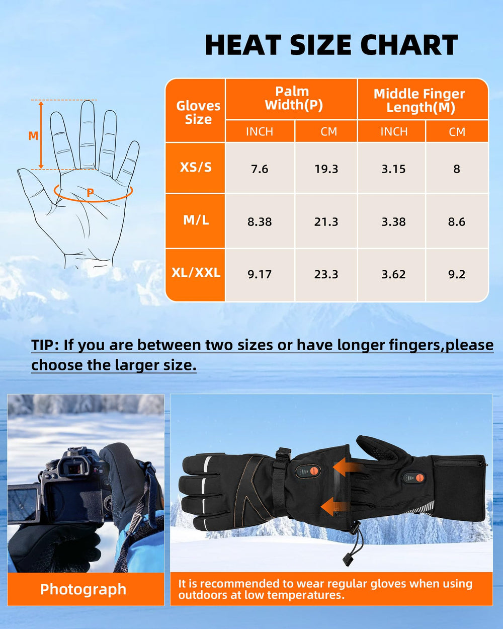 EBOSSOM heated glove liners ideal for moderate cold and active winter activities