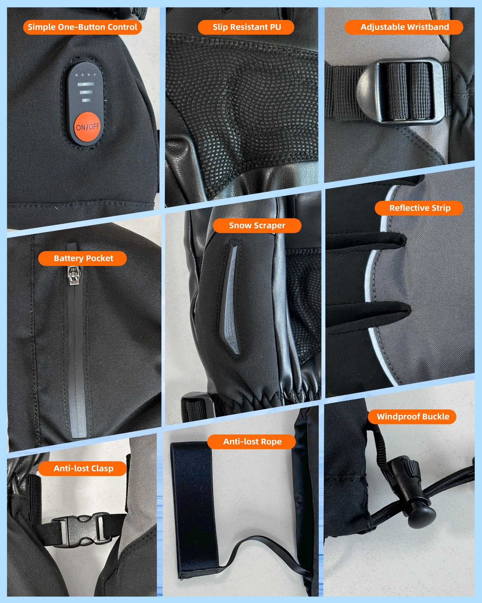 EBOSSOM heated gloves package contents show batteries and charger.