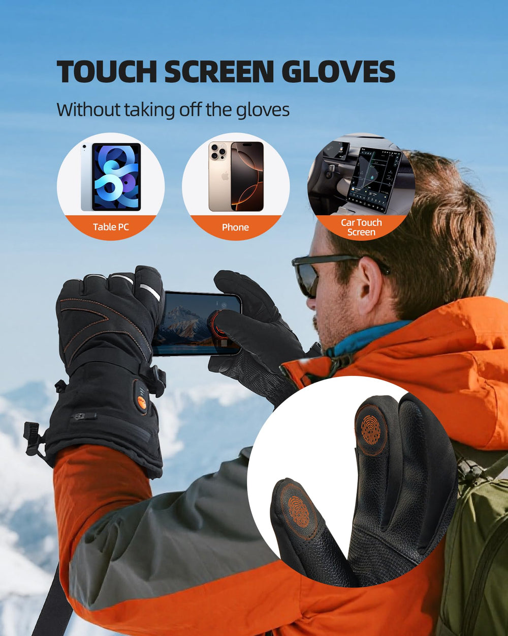 EBOSSOM heated gloves feature rechargeable battery with power display