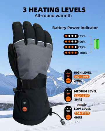 EBOSSOM heated gloves windproof cuff and waterproof shell keep hands dry.