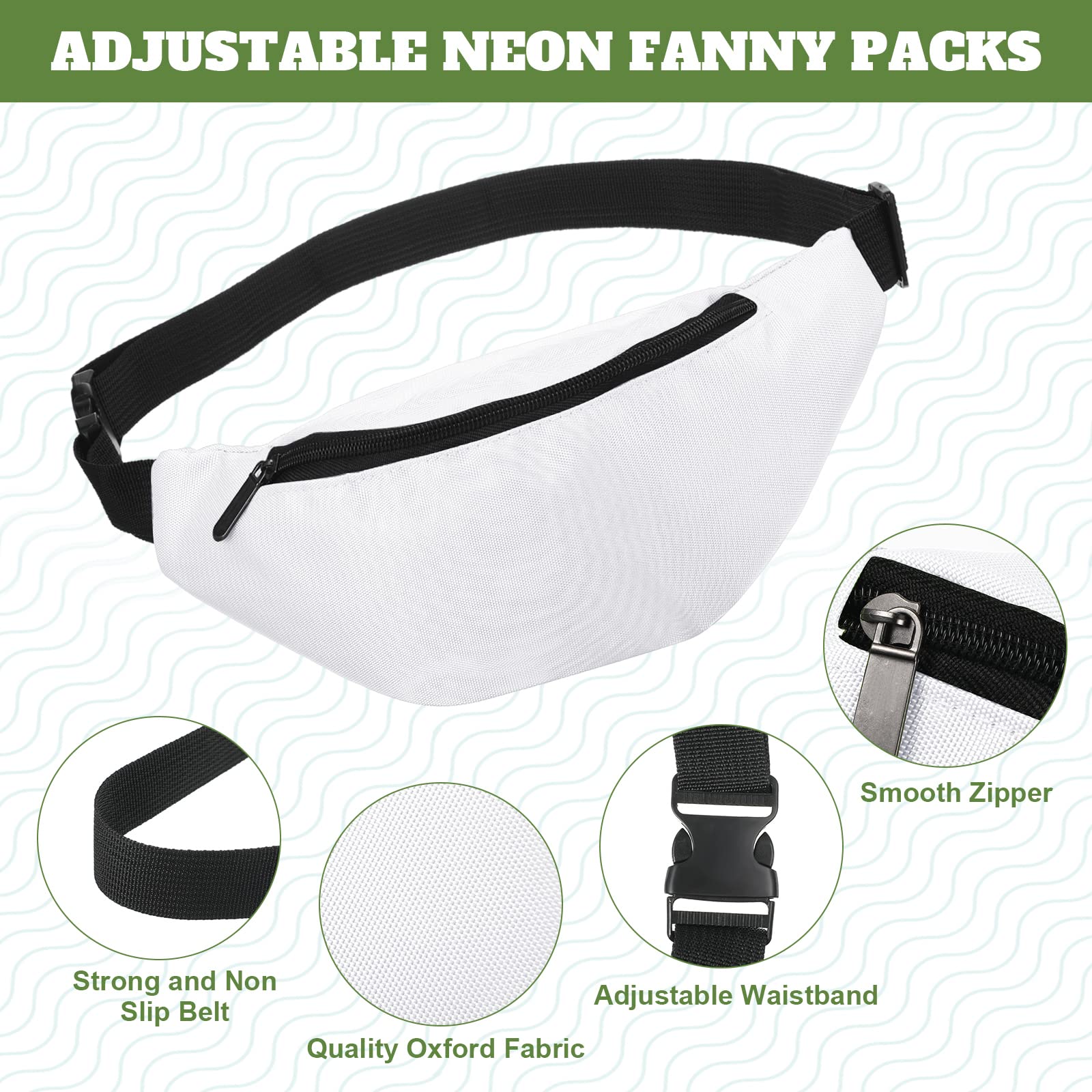 Eccliy sublimation fanny pack white adjustable-strap supports secure fit.
