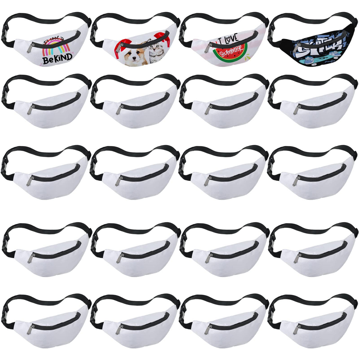 Eccliy sublimation fanny pack white front view showing DIY-ready surface.