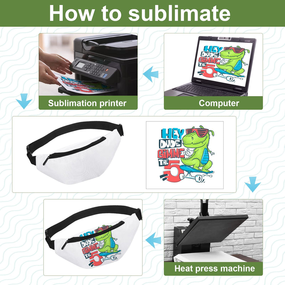 Eccliy sublimation fanny pack white zipper-detail highlights durable storage.
