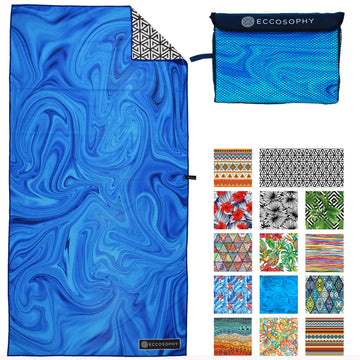 ECCOSOPHY Laguna sand-free towel shows effortless sand shedding for clean beach days.