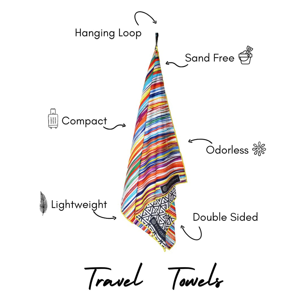 ECCOSOPHY extra-large towel remains portable for lounging, travel, and packing ease.