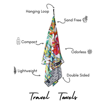 ECCOSOPHY microfiber beach towel oversized yet portable in a travel pouch.