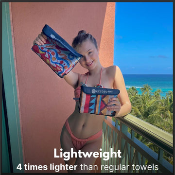 ECCOSOPHY travel towel packs into its pouch for easy packing.