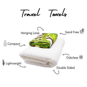 ECCOSOPHY towel folds compactly for travel in its included pouch.