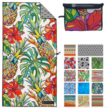 ECCOSOPHY microfiber beach towel sand-free on the shore keeps gear clean.
