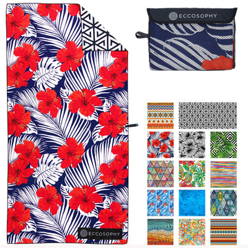 ECCOSOPHY microfiber beach towel sand-free surface with quick-dry performance for travel.
