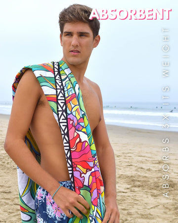 ECCOSOPHY microfiber beach towel travel pouch-ready gift for beach lovers.