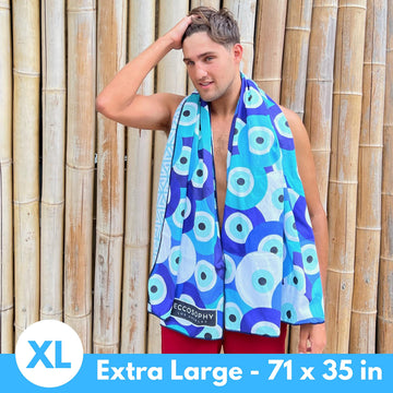 ECCOSOPHY Santorini pool and beach towel doubles as workout or camping companion.
