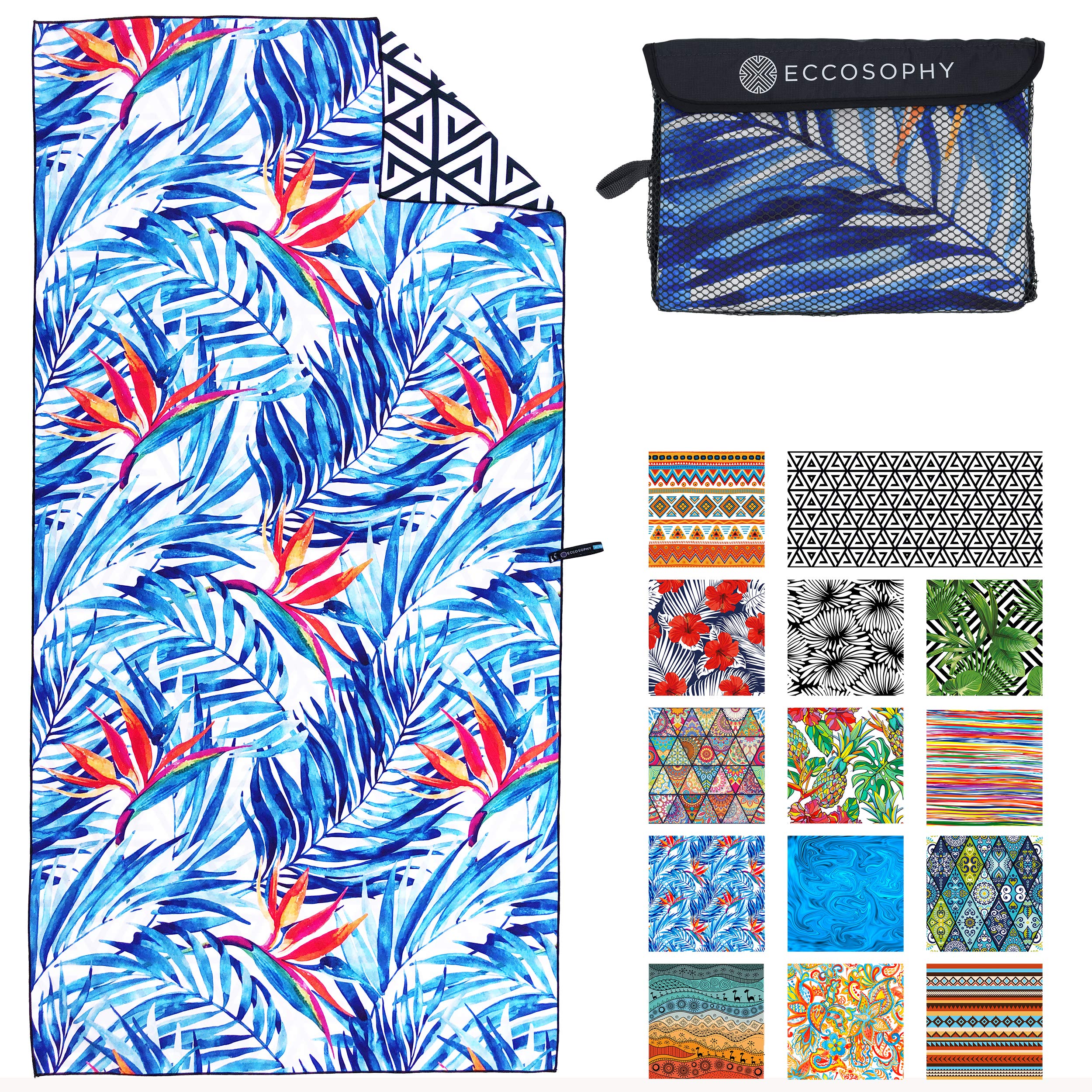 ECCOSOPHY Tahiti sand-free towel spread for a pristine beach day with sand-free convenience