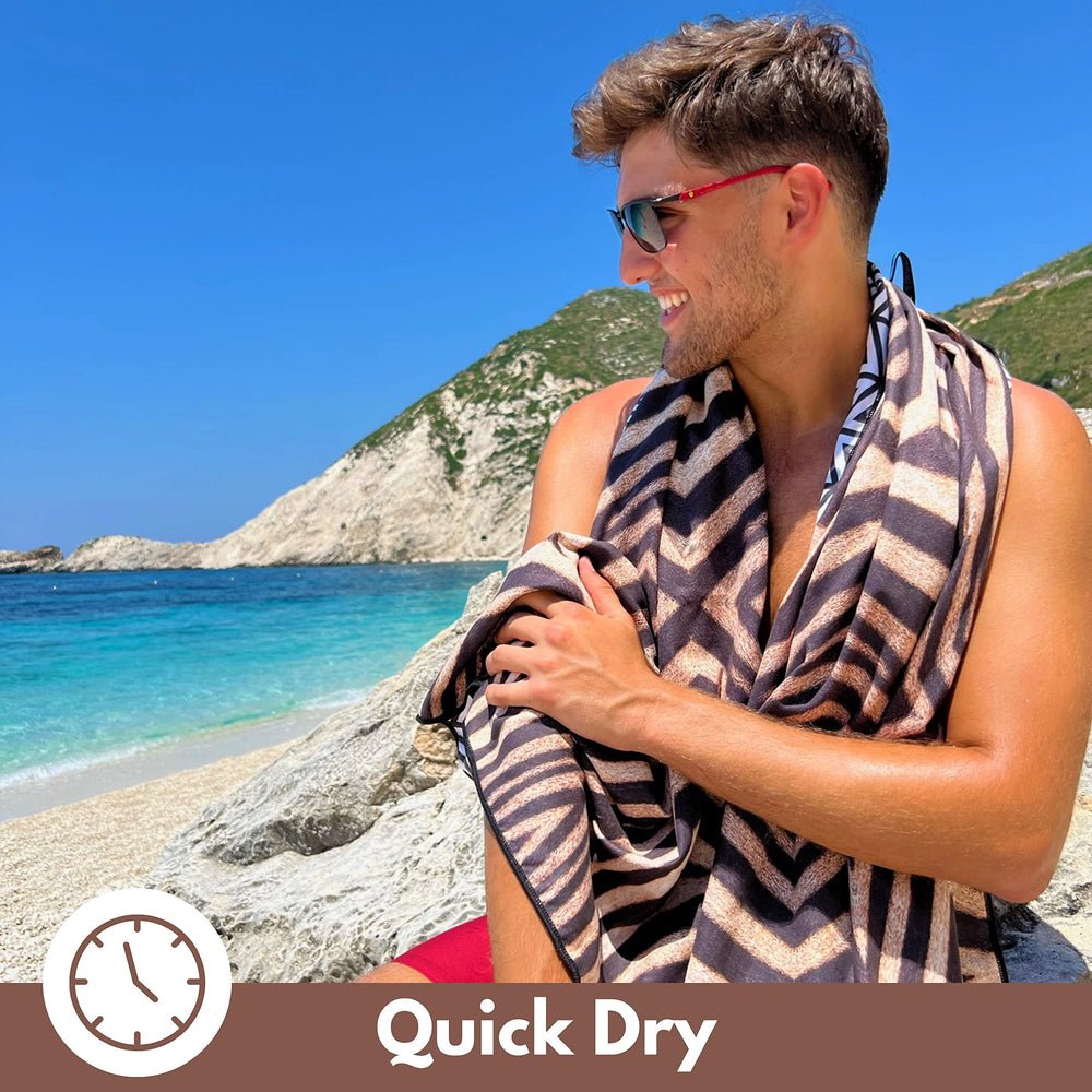 ECCOSOPHY recycled-materials towel, crafted from plastic bottles for eco-friendly travel.