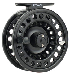 Echo Base Reel 4/5 side view emphasizes compact 3.5-inch diameter for easy field carry.