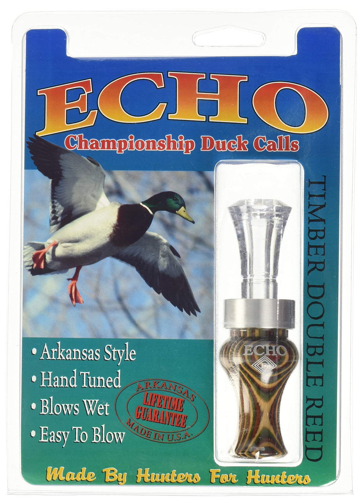 Echo Calls Diamondwood Timbers duck call close-up shows wood grain and durable tone options