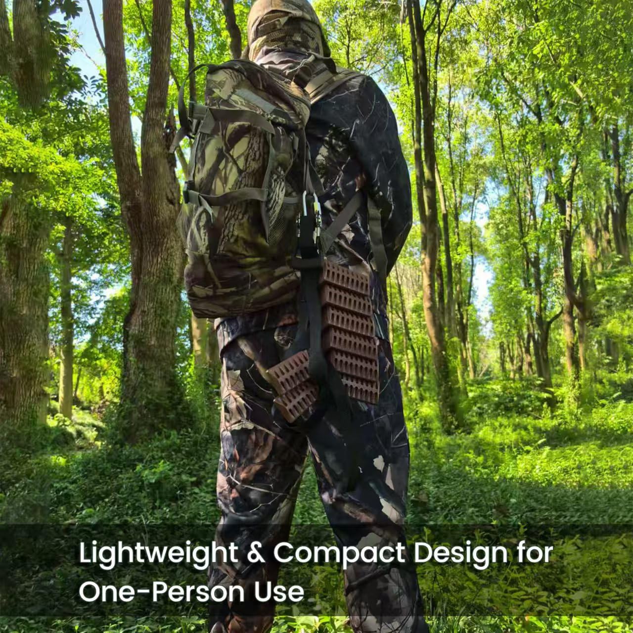 Echo Ridge hunting platform in use on tree shows stable shooting platform.